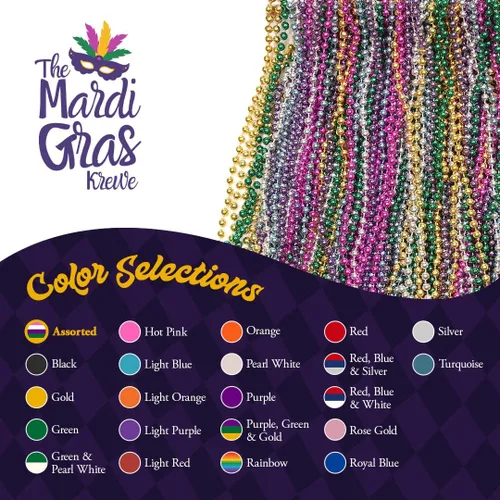Miniatura 3 de THE MARDI GRAS KREWE Cuentas de Mardi Gras, paquete de 120, 10 docenas de collares de cuentas de 33 pulgadas y 0.276 in, recuerdos de fiesta a