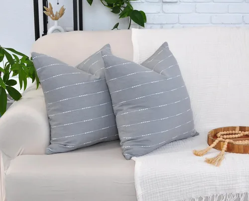 Miniatura 7 de Juego de 2 fundas de almohada modernas color gris de 18 x 18 pulgadas / 18 x 18 pulgadas / algodón tejido con patrón de rayas patrón de rayas