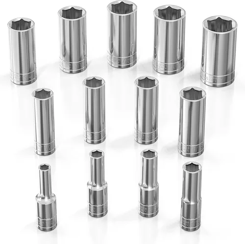 Miniatura 17 de Olsa Tools Juego de llaves profundas SAE - 1/4 pulgadas, 13 piezas - 6 puntas cromadas de 1/8" a 5/8" y tamaños sin saltos - Juego de llaves de vaso