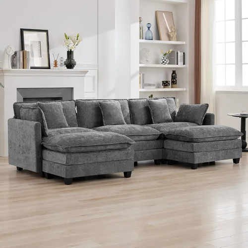 Miniatura 83 de Otomán de Sofá Moderno de Chenille Nube de 35'', Otomán Rectangular para Sofá Seccional Modular, Beige