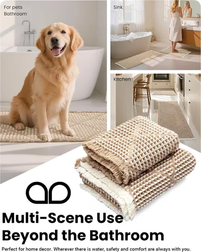Miniatura 2 de Furicher Juego de Alfombras de Baño Waffle, Juego de Alfombras de Baño Antideslizantes de 2 Piezas, Alfombra Larga Ultra Absorbente para Baño