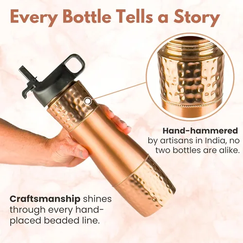 Miniatura 6 de Botella de agua de cobre puro para agua potable con pajita y tapa deportiva 33.5oz / 950ml Botella de cobre ayurvédica para beneficios de salud