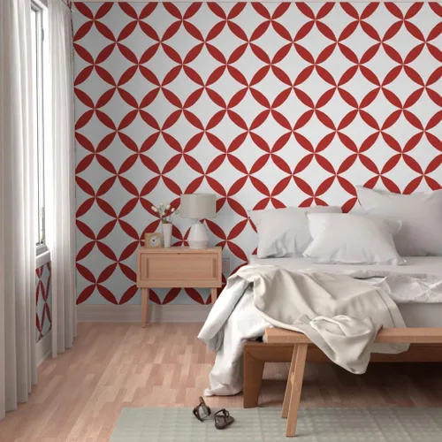 Miniatura 5 de Muestro de papel tapiz extraíble, círculo geométrico rojo, pétalos blancos, minimalista, floral, a gran escala, medio, cuatro pétalos, Scandi, casa
