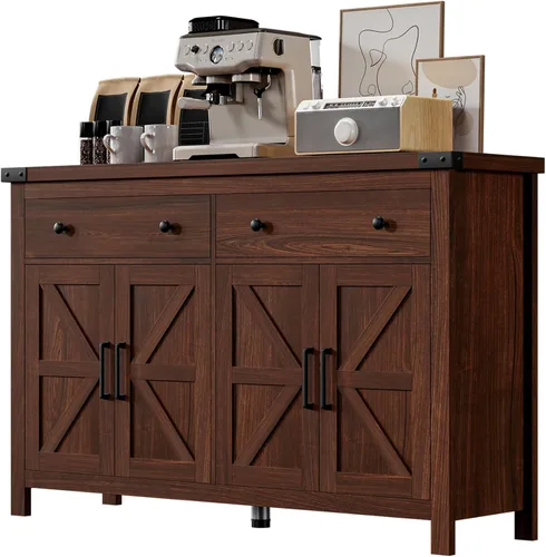 Miniatura 10 de VVFLU 55" Modern Farmhouse Buffet Cabinet with Storage, Coffee Bar Cabinet with 2 Drawers and 4 Barn Doors, Sideboard Storage Cabinet for Kitchen