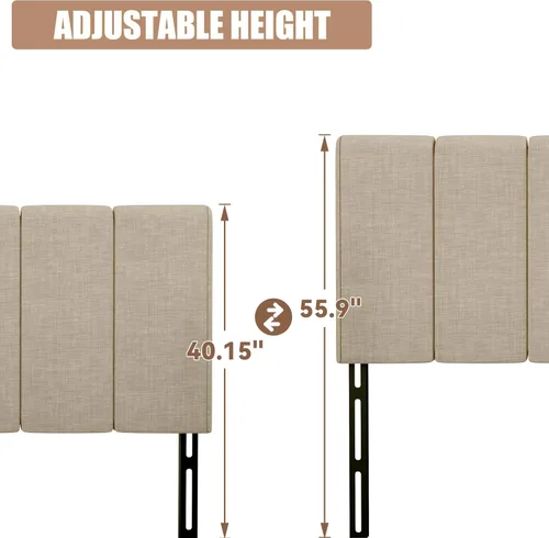 Miniatura 4 de Yongchuang Cabecero tapizado tamaño queen de lino para cama tamaño queen, altura ajustable, panel moderno color Avena