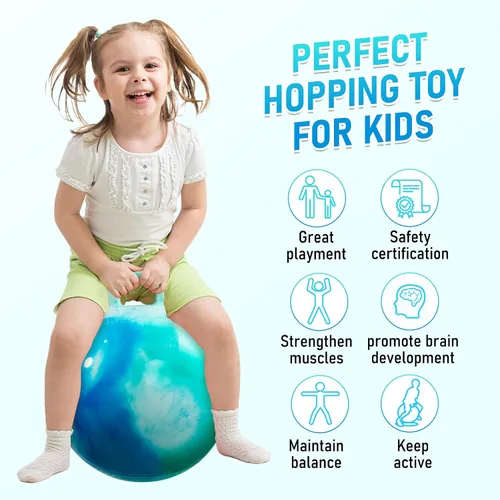 Miniatura 4 de U&C Planet Hoppity - Bola inflable de 18 pulgadas con asa para niños de 3 a 6 años Hoppity Hop Sit and Bounce Jumping Hopping con bomba y caja