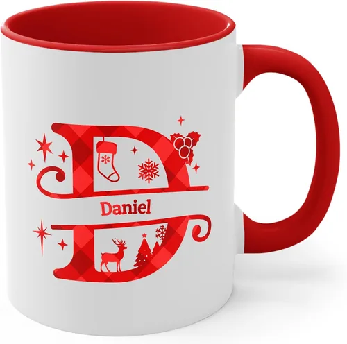 Miniatura 17 de Taza de café con inicial de decoración navideña con nombre, taza personalizada para mujeres y hombres, regalos con monograma, tazas de café
