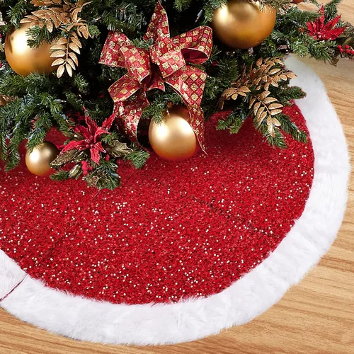 Miniatura 8 de Surblue Falda de árbol de Navidad de 48 pulgadas de profundidad, faldas de árbol gruesas de felpa para decoración de Navidad, adornos de árbol