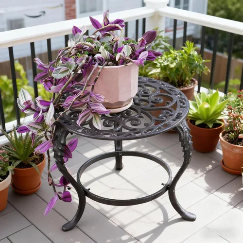 Miniatura 3 de Notakia Soporte para plantas para interiores y exteriores, mesa de hierro fundido resistente para patio y jardín, estante alto de metal decorativo