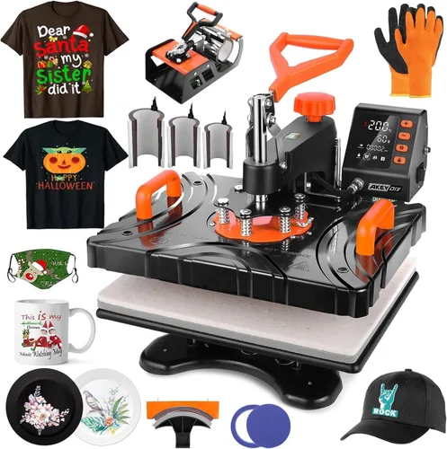Miniatura 14 de AKEYDIY - Máquina de prensa de calor actualizada 5 en 1 Combo, máquina de prensa de camisa digital multifunción para camisetas de 12 x 15 pulgadas.