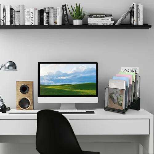 Miniatura 8 de LEKETREE Organizador de archivos para escritorio, organizador de carpetas de archivos con estante vertical de 5 secciones, adecuado para Negro