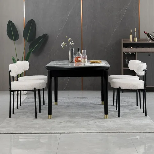 Miniatura 14 de Juego de 2 sillas de comedor negras redondas tapizadas de bouclé para el comedor, sillas de cocina modernas de mediados de siglo con respaldo curvo