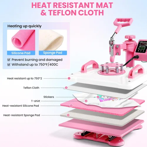 Miniatura 5 de Whubefy Máquina de prensa de calor 5 en 1 de 15 x 12 pulgadas con prensa de vasos, máquina de prensa de calor por sublimación industrial