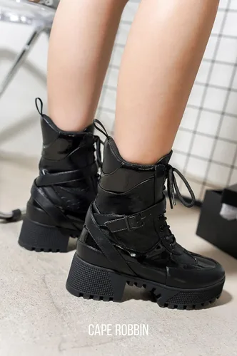 Miniatura 2 de Cape Robbin Botas de combate Hot Rod para mujer, botas de plataforma con tacones de bloque gruesos, botas altas para mujer