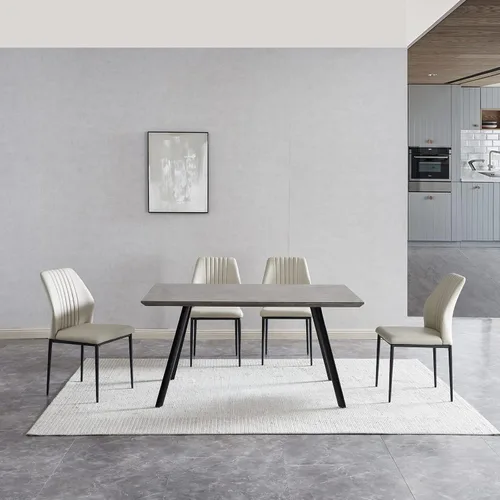 Miniatura 35 de ZckyCine Conjunto moderno de mesa de comedor de 5 piezas con mesa rectangular de madera y 4 sillas tapizadas en cuero, capacidad para 4 personas