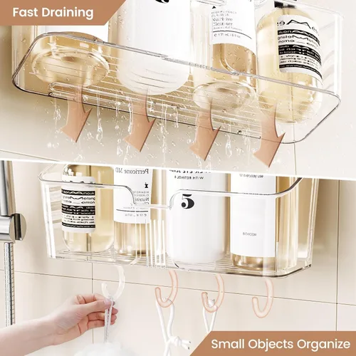 Miniatura 5 de LUXEAR Organizador de ducha con ventosa transparente – organizador de ducha + jabonera+soporte para cepillo de dientes – 1 segundo instalación sin