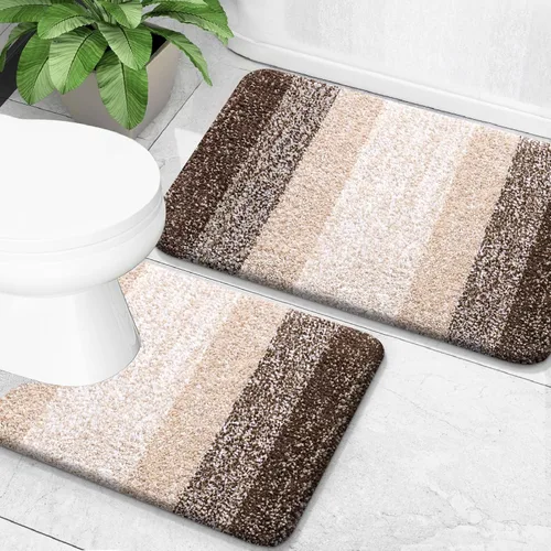Miniatura 50 de OLANLY Juego de 2 alfombras de baño de microfibra suave y absorbente, antideslizantes, se pueden lavar y secar a máquina, alfombras de baño peludas