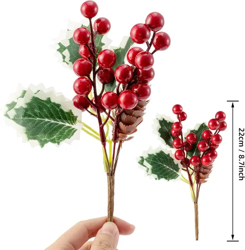 Miniatura 8 de Ramas grandes de pino de bayas rojas de 9 a 14 pulgadas, paquete de 16 ramas de pino surtidas, ramas de flores para corona de Navidad, decoración