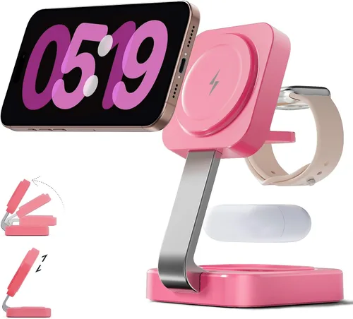 Miniatura 10 de RYND Estación de carga rápida inalámbrica Mag-Safe 2026, cargador magnético 3 en 1 con iPhone 17, 16, 15, 14, 13, 12 Pro Max, serie Apple Watch