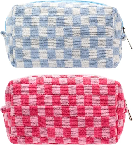 PAZIMIIK Bolsa de maquillaje a cuadros para bolso, bolsa portátil con cremallera, bolsa de maquillaje, pequeña funda de cosméticos para accesorios
