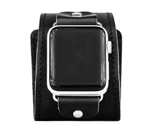 Correa de cuero cosida ancha compatible con Apple Watch de 1.496 in 1.575 in 1.614 in 1.654 in 1.732 in 1.772 in 1.811 in 1.929 in, hecho a mano UA