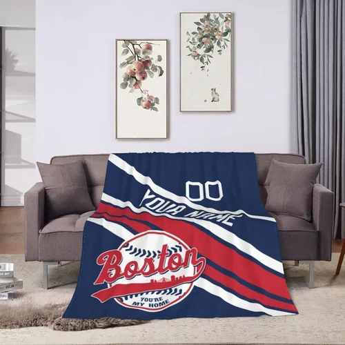 Miniatura 37 de Wream Manta personalizada para fanáticos de la cama, regalo de béisbol con nombre y número de ciudad de béisbol, manta de forro polar de invierno