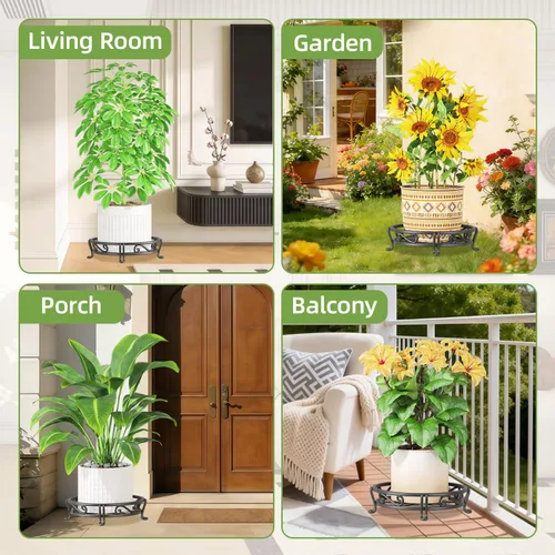 Miniatura 7 de iDavosic.ly Paquete de 2 soportes de metal para plantas para interiores y exteriores, 11 pulgadas de ancho, de hierro resistente al óxido, para Negro