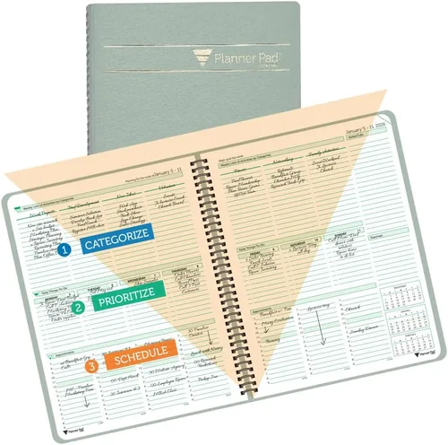 Miniatura 7 de Planner Pad Organizador de 12 meses con embudo de 3 niveles encuadernado en espiral, octubre de 2025 a septiembre de 2026, cubierta negra/tinta