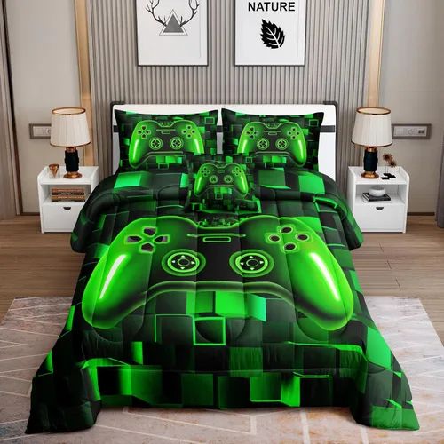 Miniatura 8 de ROWADALO Juego de ropa de cama de 5 piezas para niños, juego de edredón para jugadores en una bolsa, juego completo con edredón, sábanas, sábana