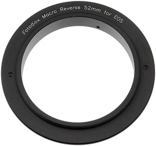 Fotodiox Anillo adaptador inversor macro de 52mm para montar lentes con rosca de filtro de 52mm en cámaras Canon EOS EF/EF-S