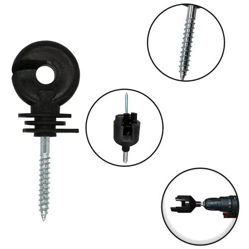 Miniatura 3 de 25 piezas de aislador eléctrico negro para valla, poste de anillo, aislador autorroscante, aislador de poste de madera que ahorra mano de obra y 1