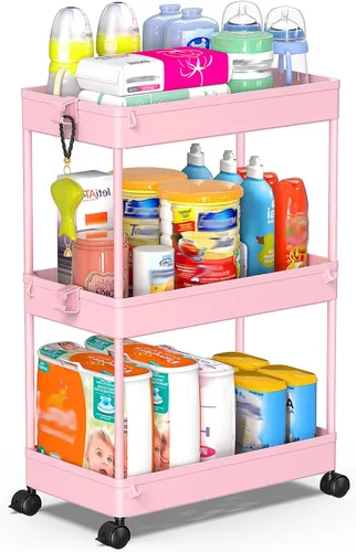 Miniatura 16 de SPACEKEEPER Carrito de Almacenamiento Rodante de 3 Niveles Organizadores de Carrito de Baño con Ruedas Organización de Cuarto de Lavandería Unidad