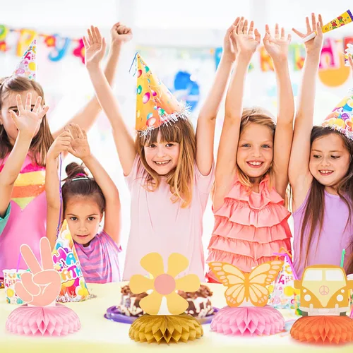 Miniatura 5 de 9 piezas Groovy Hippie Boho Party Honeycomb Centers Retro Boho Rainbow Daisy Flower Butterfly Peace Theme Decoración de fiesta de cumpleaños