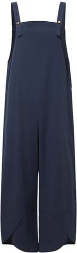 Miniatura 5 de Lingjiazi Overol de algodón y lino ajustable para mujer, sin mangas, holgado, con bolsillos