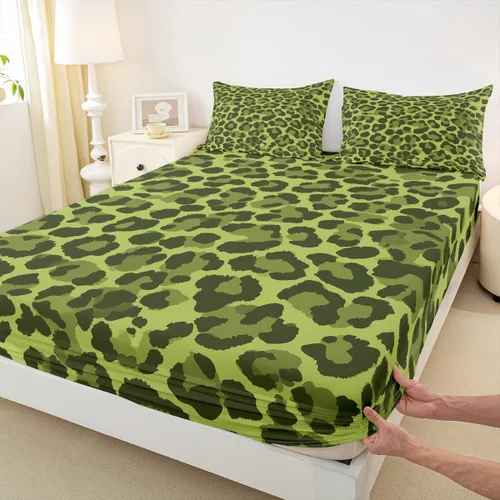 Miniatura 31 de Juego de sábanas con estampado de manchas de piel de cheetah abstracto, sábana bajera tamaño individual para niños, niñas y mujeres, decoración