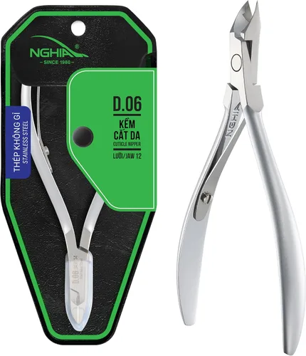 NGHIA Alicate de cutículas D-06 JAW 12 | Acero inoxidable | Duradero y afilado | Diseño ergonómico | Chapado en gris | Ideal para salones y uso