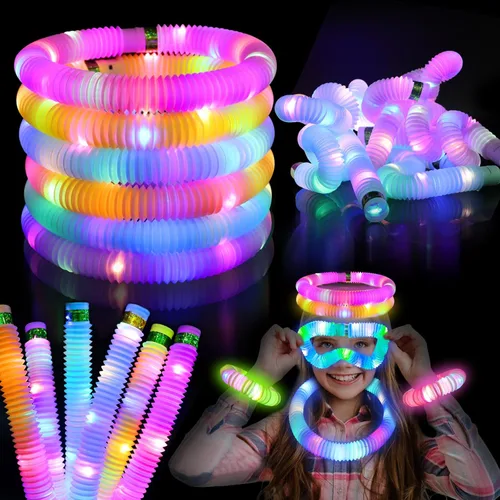 Tubos Pop Fidget de Palitos Luminosos que se Iluminan, Paquete de 6 que Brillan en la Oscuridad, Suministros de Fiesta, Juguetes Sensoriales para