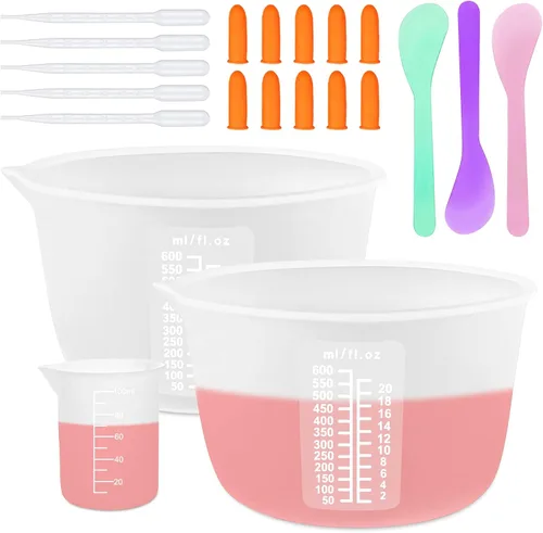 Miniatura 8 de Kit de herramientas de tazas medidoras de resina de silicona, tazas de silicona antiadherentes para resina epoxi, tazas de mezcla de silicona