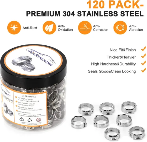 Miniatura 3 de Paquete de 120 abrazaderas de cincha PEX de 1/2 pulgada, anillos de crimpado de presión de acero inoxidable 304 de primera calidad, abrazadera