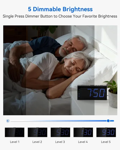 Miniatura 6 de Reloj despertador digital, reloj de alarma dual ruidoso para dormitorio, pantalla grande electrónica de 7.5 pulgadas con atenuador, cargador USB