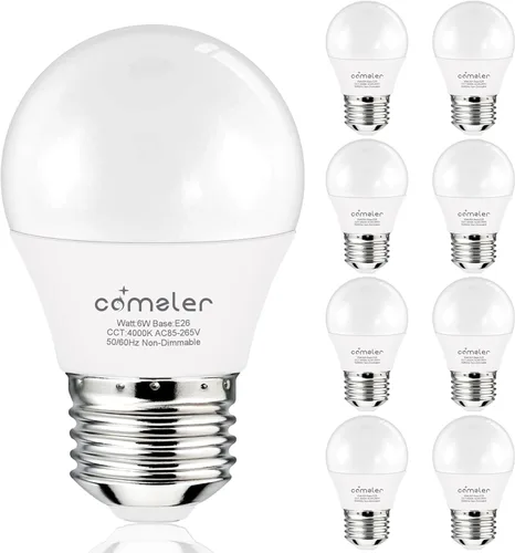 Miniatura 15 de comzler Bombilla pequeña de 6 W, luz blanca cálida de 2700 K, equivalente a 60 vatios, base de tornillo estándar E26 con forma A15/G45 para 2700K