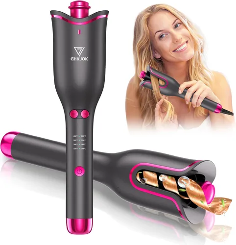Rizador automático para mujer, rizador automático giratorio de cabello largo, barril de cerámica de 1 pulgada, 4 temperaturas y 3 temporizadores,