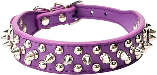 Miniatura 9 de Collar ajustable de piel sintética con remaches de clavos para gatos, cachorros y perros.