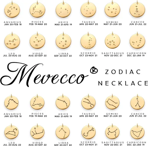 Miniatura 5 de Mevecco - Collar de oro, disco de moneda, zodiaco, 12 constelaciones, estrella conectada, grabado con horóscopo, colgante de astrología, cadena