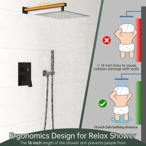 Miniatura 7 de Hoimpro - Juego de grifo para ducha con cabezal de lluvia de 12 pulgadas, sistema de ducha 2 en 1 con cabezal manual, montado en la pared