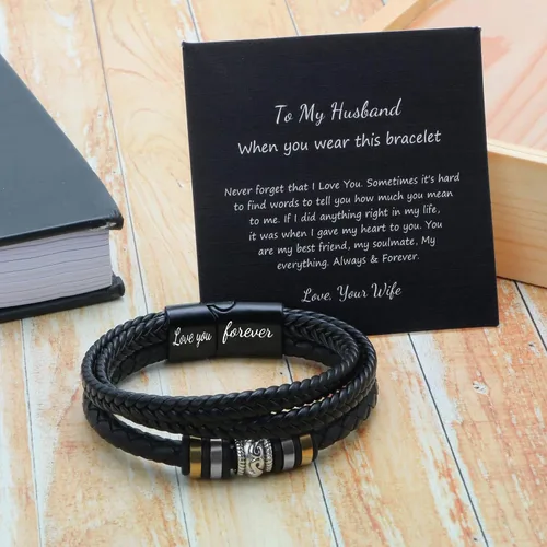 Miniatura 7 de Pulsera de cuero negro para hombre con correa de piel negra para hombre
