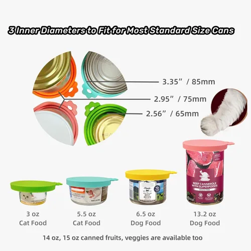 Miniatura 2 de Tapas de silicona para latas de comida para gatos/perros, 3 tamaños universales para latas de comida para mascotas de 3 onzas, 5.5 onzas, 6.5 onzas