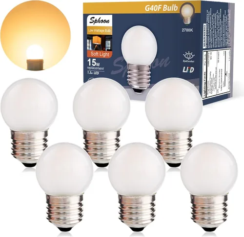 Bombillas LED G40 de bajo vatio, 1.5 W, luz blanca cálida suave 2700 K G14, bombilla de ahorro de energía equivalente a 15 W, base estándar E26, luz