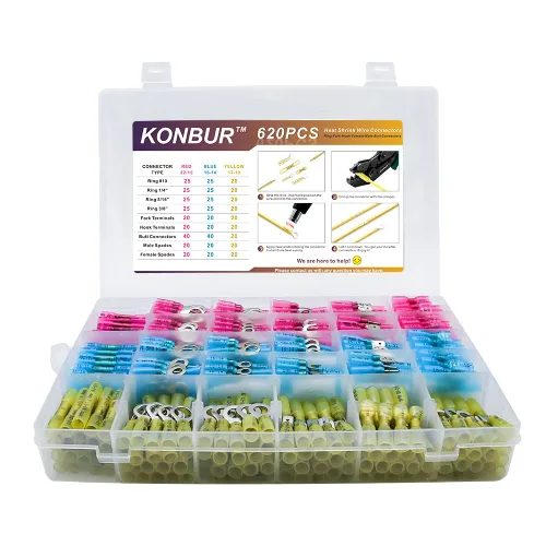 620 conectores de alambre termorretráctiles – Kit de terminales eléctricos aislados – Surtido de conectores de crimpado automotriz marino