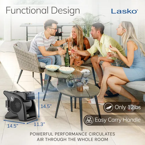 Miniatura 5 de Lasko Ventilador de Alta Velocidad, 15", 375 CFM, Ventilador Soplador Utilitario Profesional Pivotante con 3 Velocidades, 2 Salidas de Accesorios